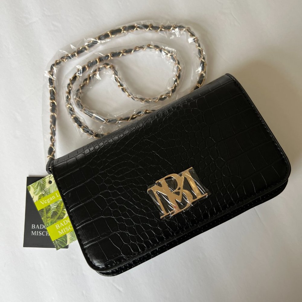 BADGLEY MISCHKA Black Vegan Croco Crossbody NWT